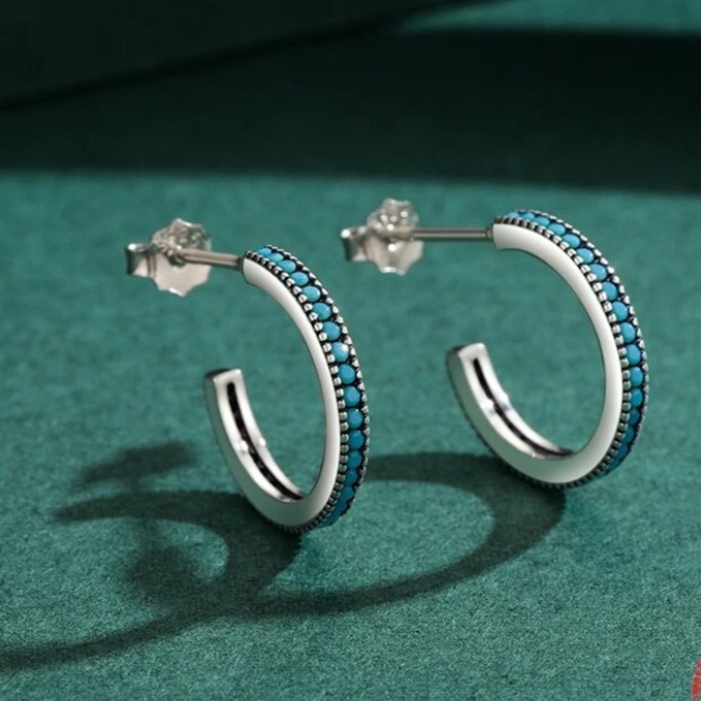 Minimalist Huggie Earrings Turquoise & 9.25 Sterling Siver
